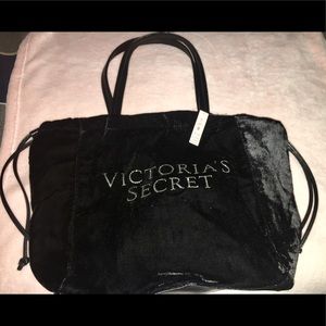 VICTORIA'S SECRET BLACK VELOUR LUXE TOTE BAG